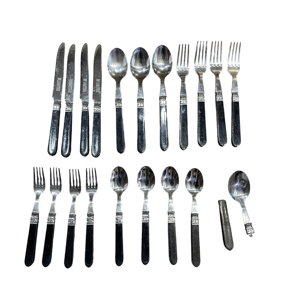 20 Vintage Sabatier CANNES flatware MCM bakelite style 4 Piece‎ Set Rare Black